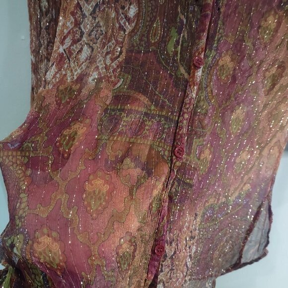 Women's Red/Purple Silk Sheer Button down Size Medium (Chico 0) - Picture 5 of 7